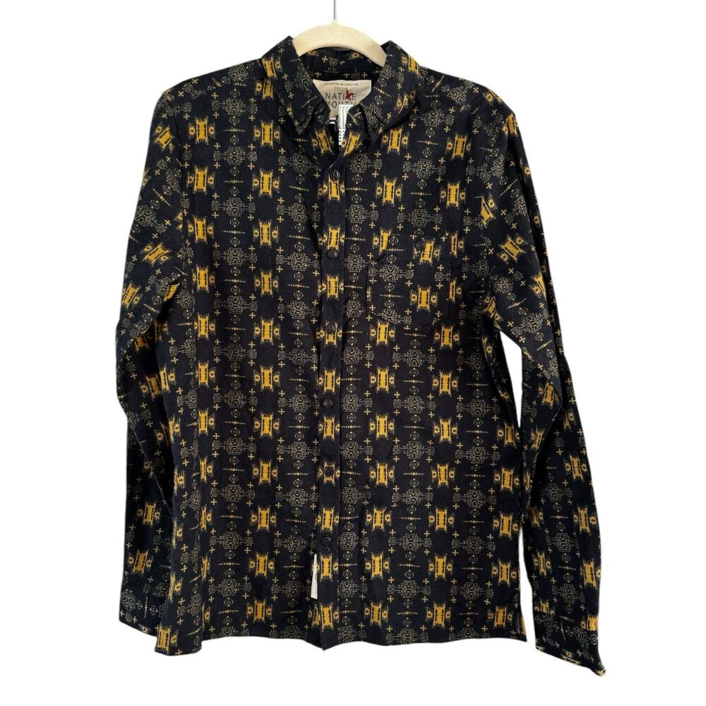 Native Youth Flannel Shirt Black Southwestern Print Casual Button Up Men’s Small